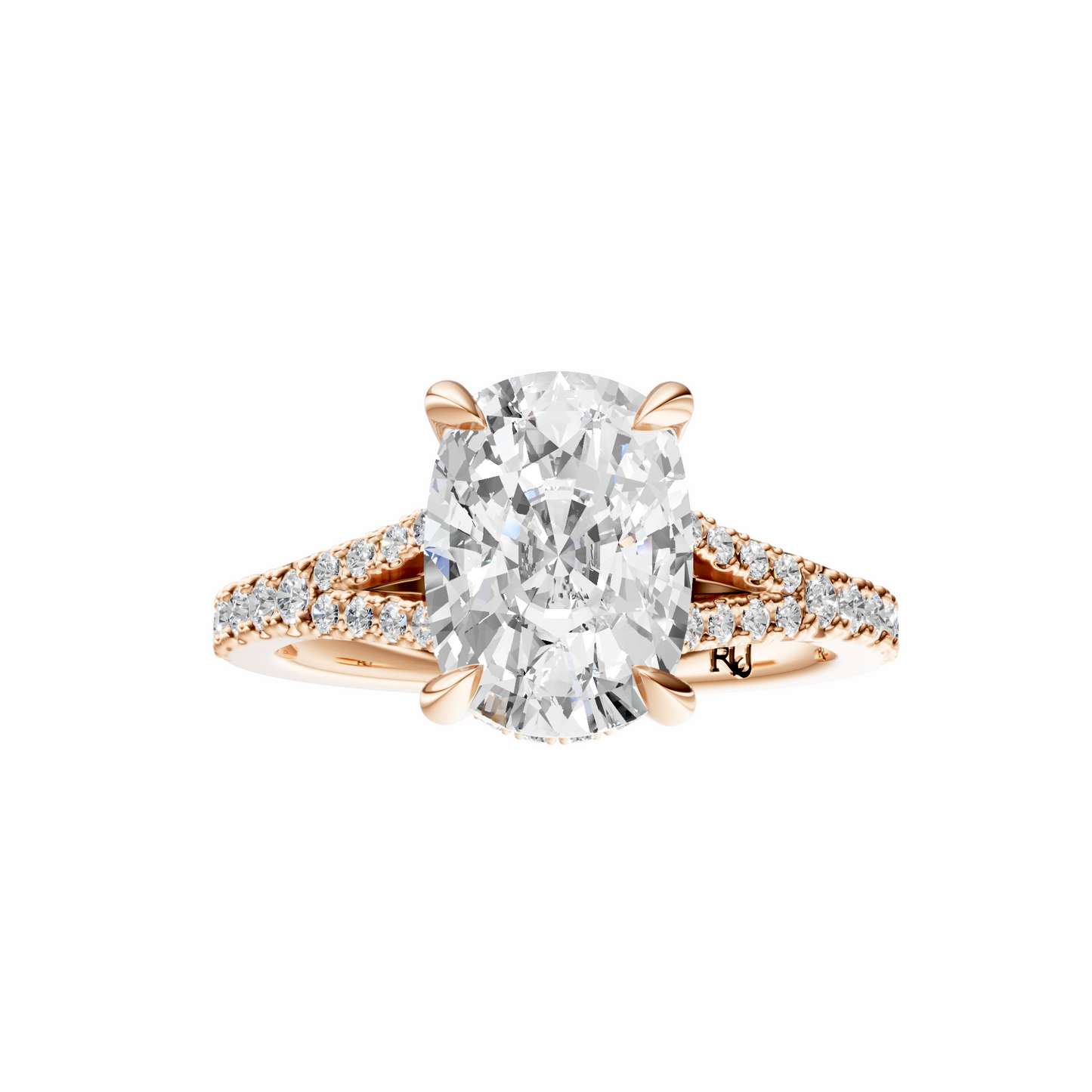 Cushion Traditional Split-Shank Cathedral Hidden Halo Setting