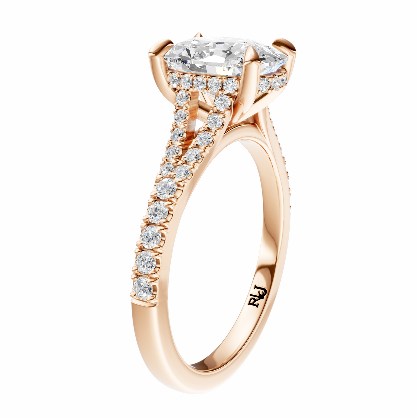 Cushion Traditional Split-Shank Cathedral Hidden Halo Setting