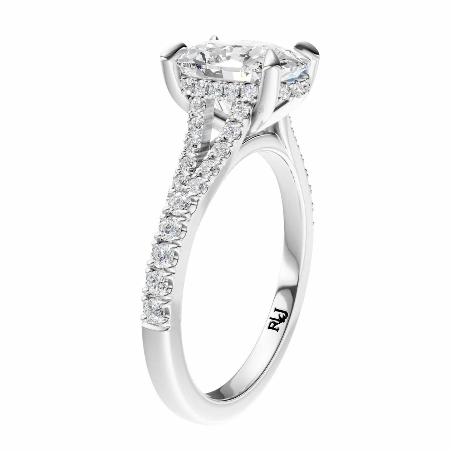 Cushion Traditional Split-Shank Cathedral Hidden Halo Setting