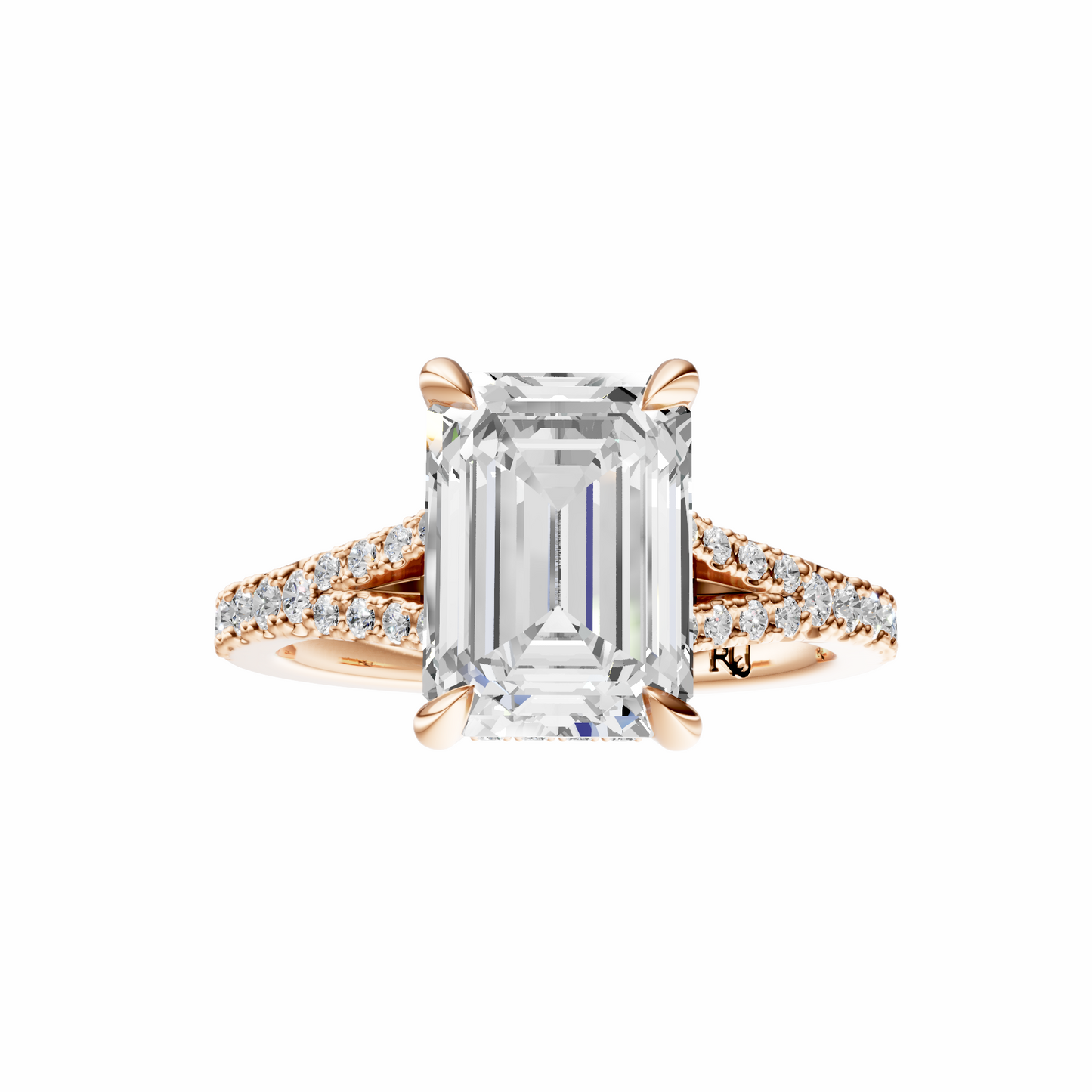 Emerald Traditional Split-Shank Cathedral Hidden Halo Setting