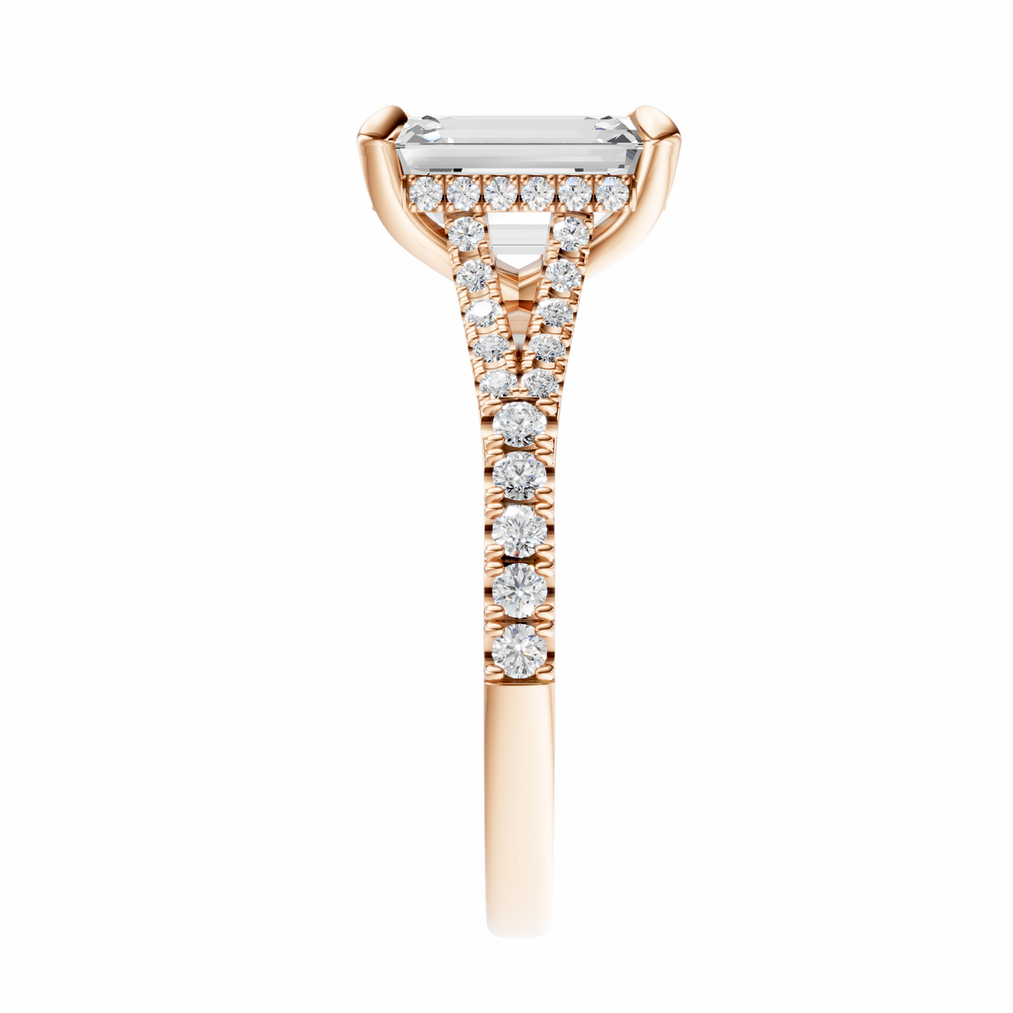 Emerald Traditional Split-Shank Cathedral Hidden Halo Setting