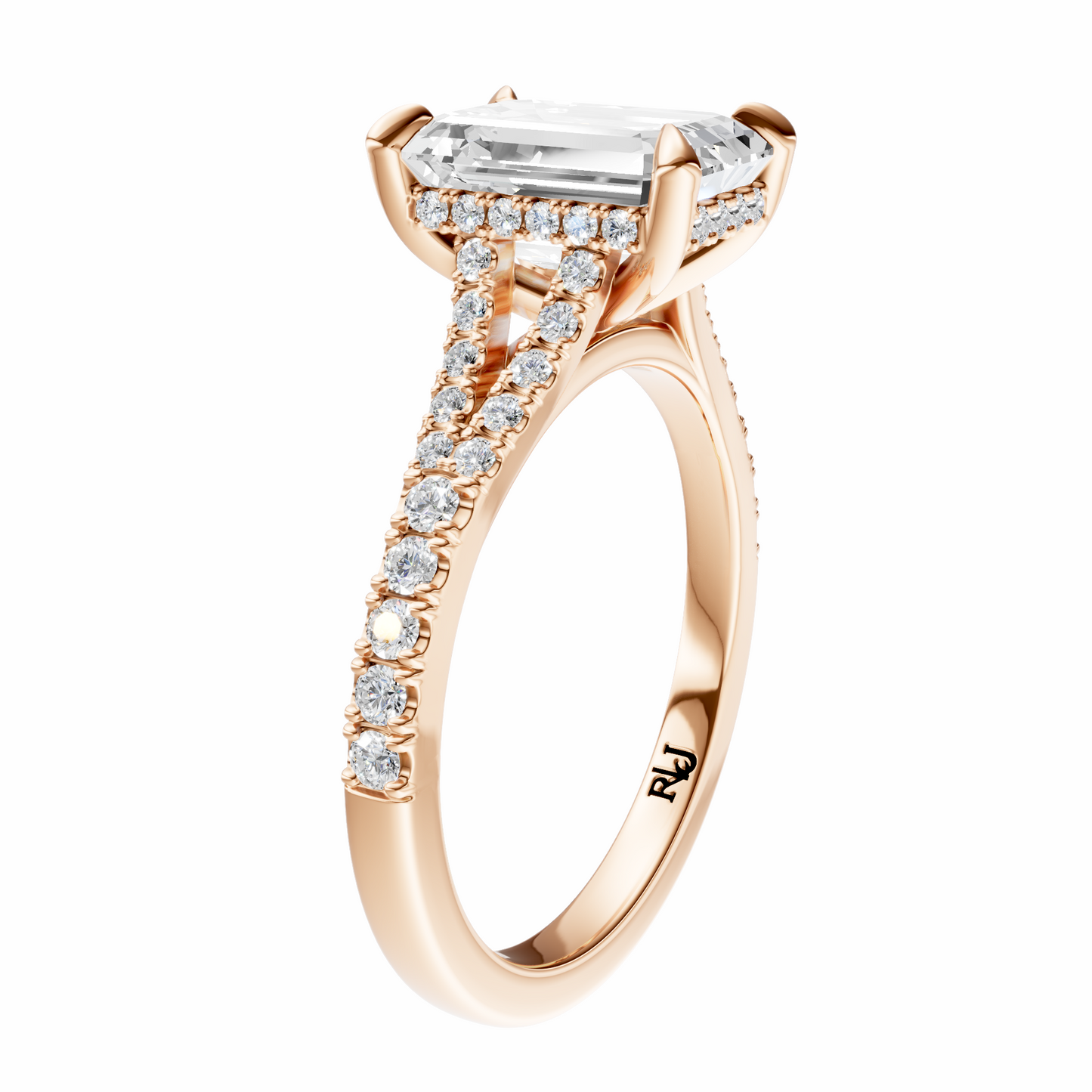 Emerald Traditional Split-Shank Cathedral Hidden Halo Setting