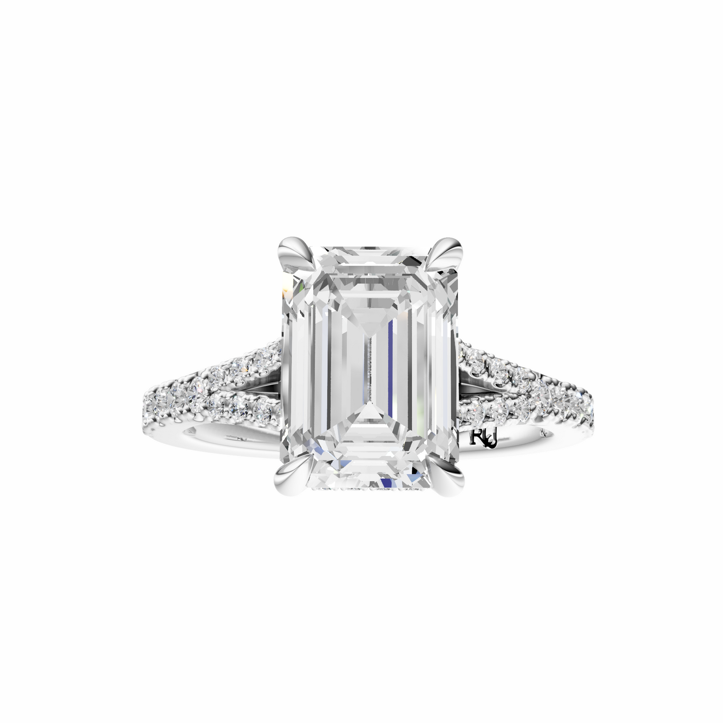 Emerald Traditional Split-Shank Cathedral Hidden Halo Setting