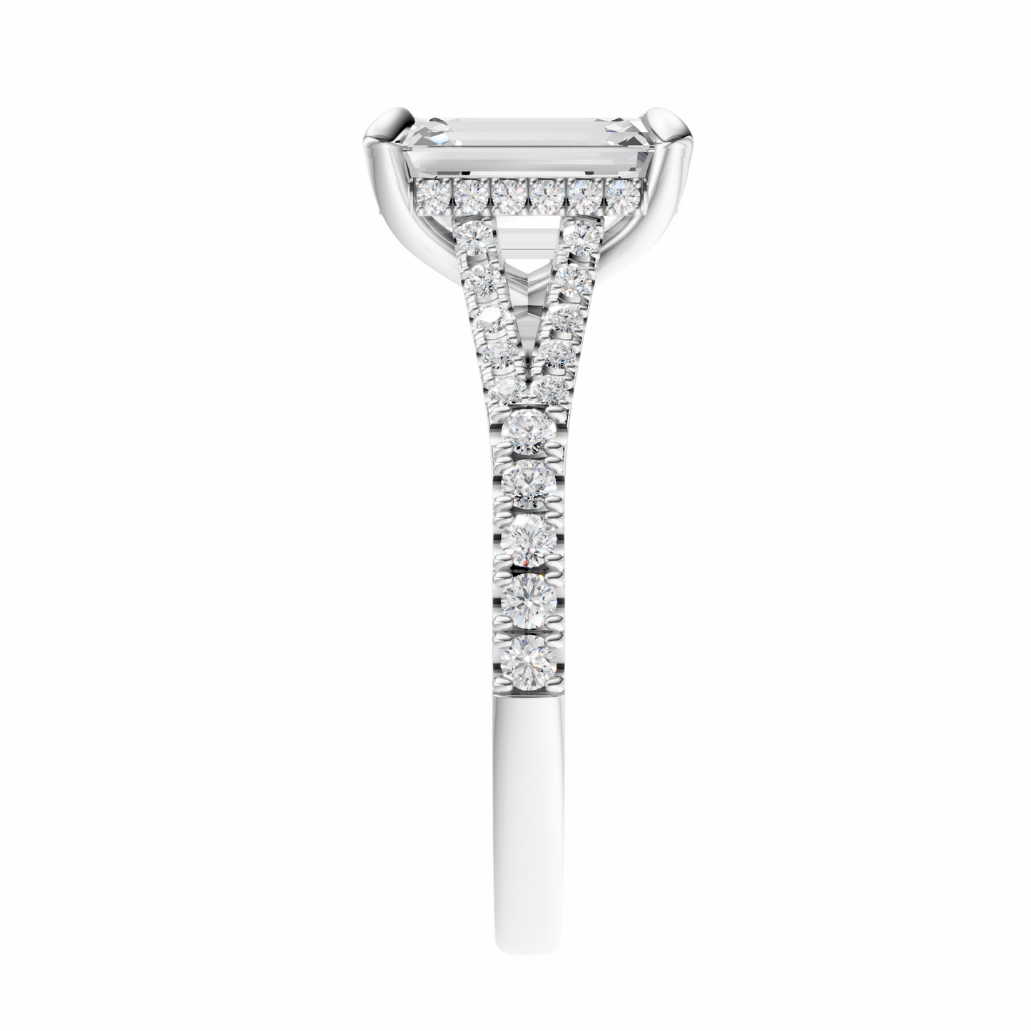 Emerald Traditional Split-Shank Cathedral Hidden Halo Setting