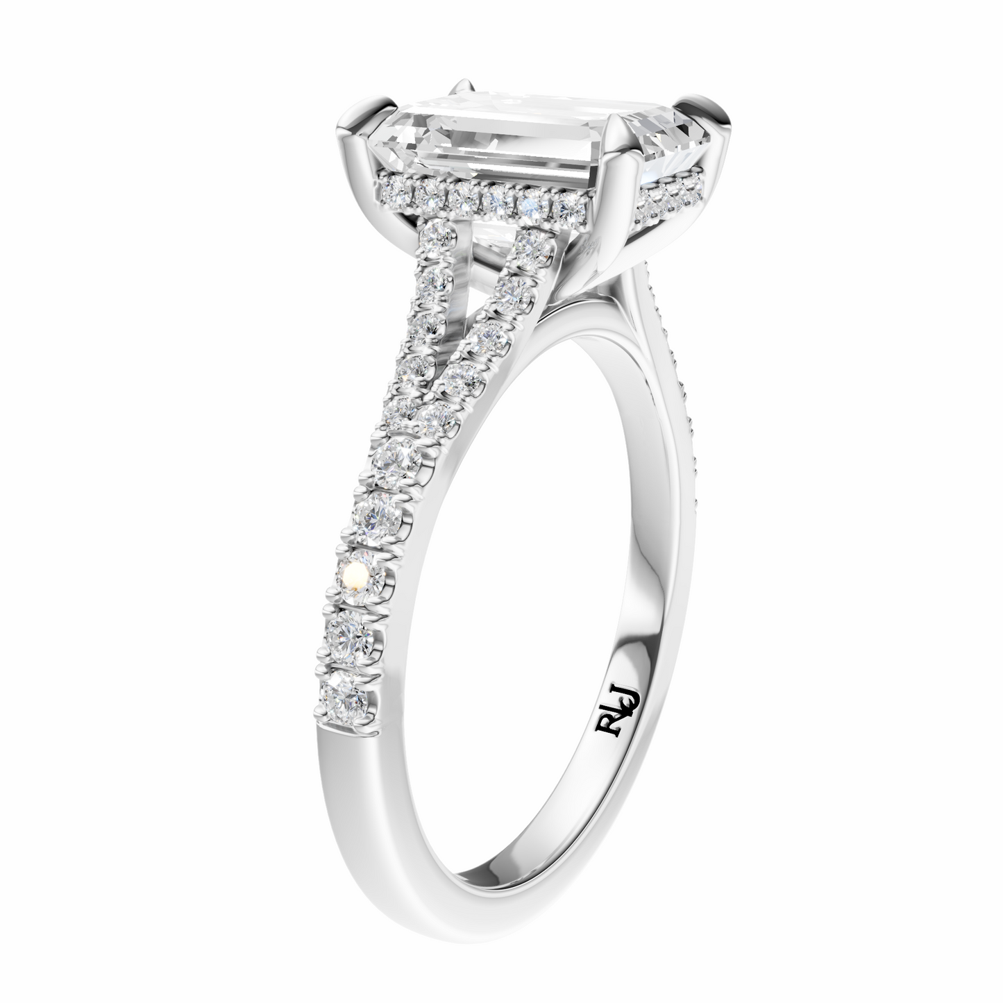 Emerald Traditional Split-Shank Cathedral Hidden Halo Setting