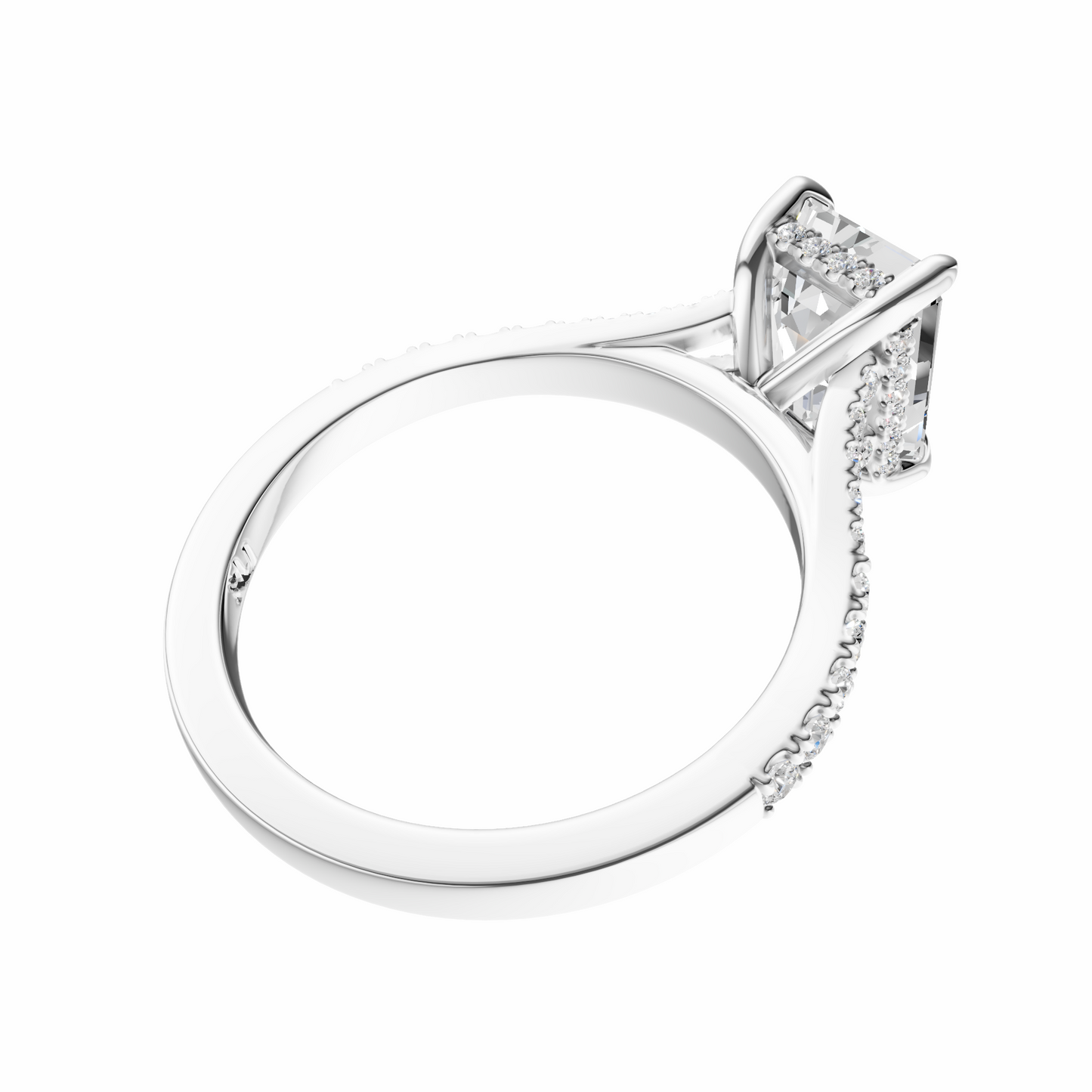 Emerald Traditional Split-Shank Cathedral Hidden Halo Setting