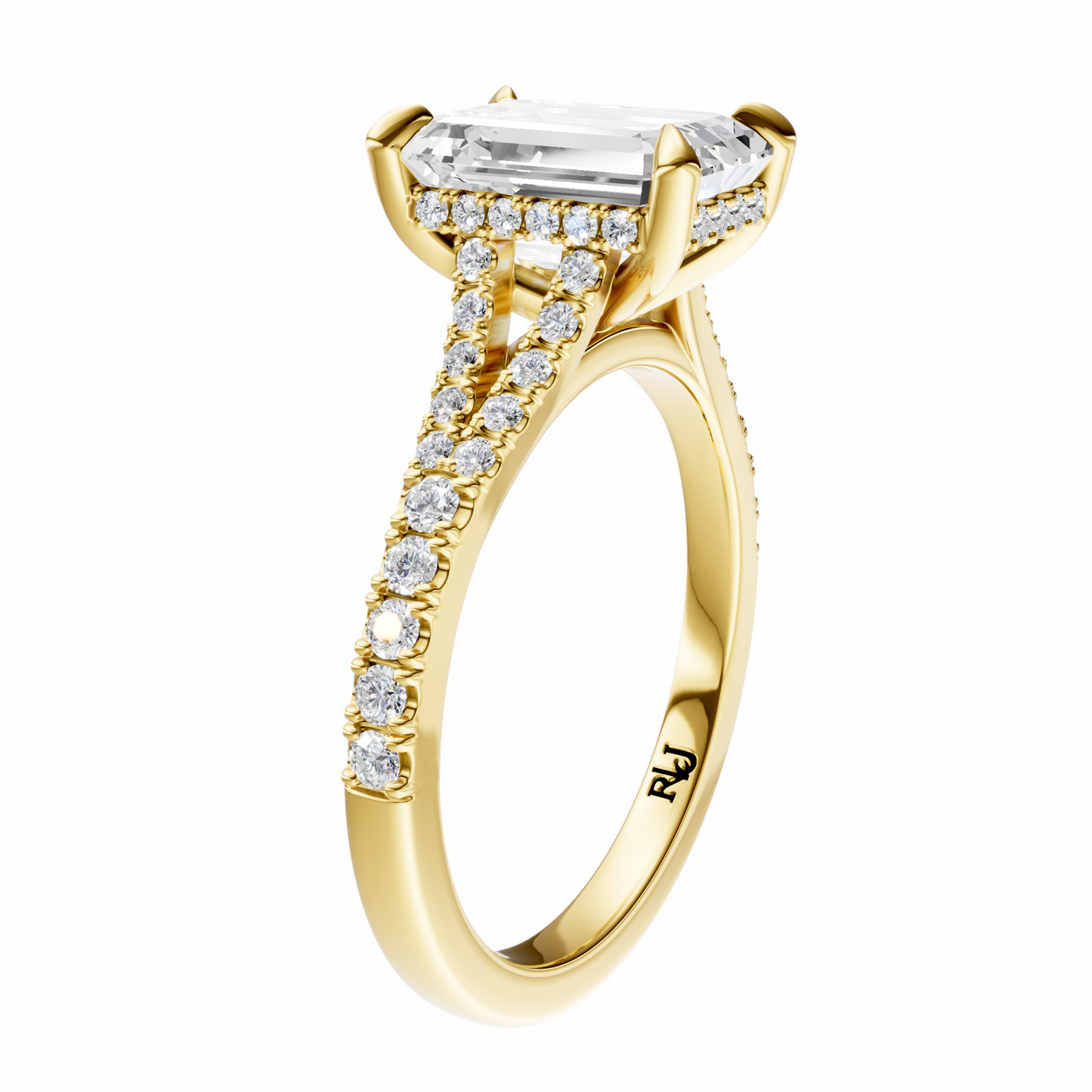 Emerald Traditional Split-Shank Cathedral Hidden Halo Setting