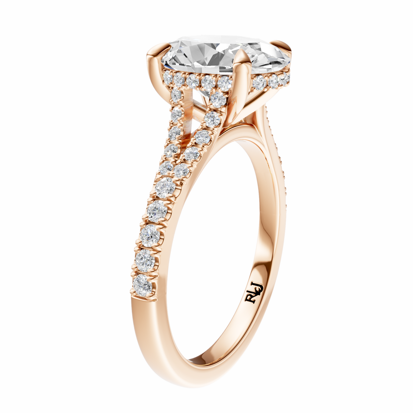 Oval Traditional Split-Shank Cathedral Hidden Halo Setting