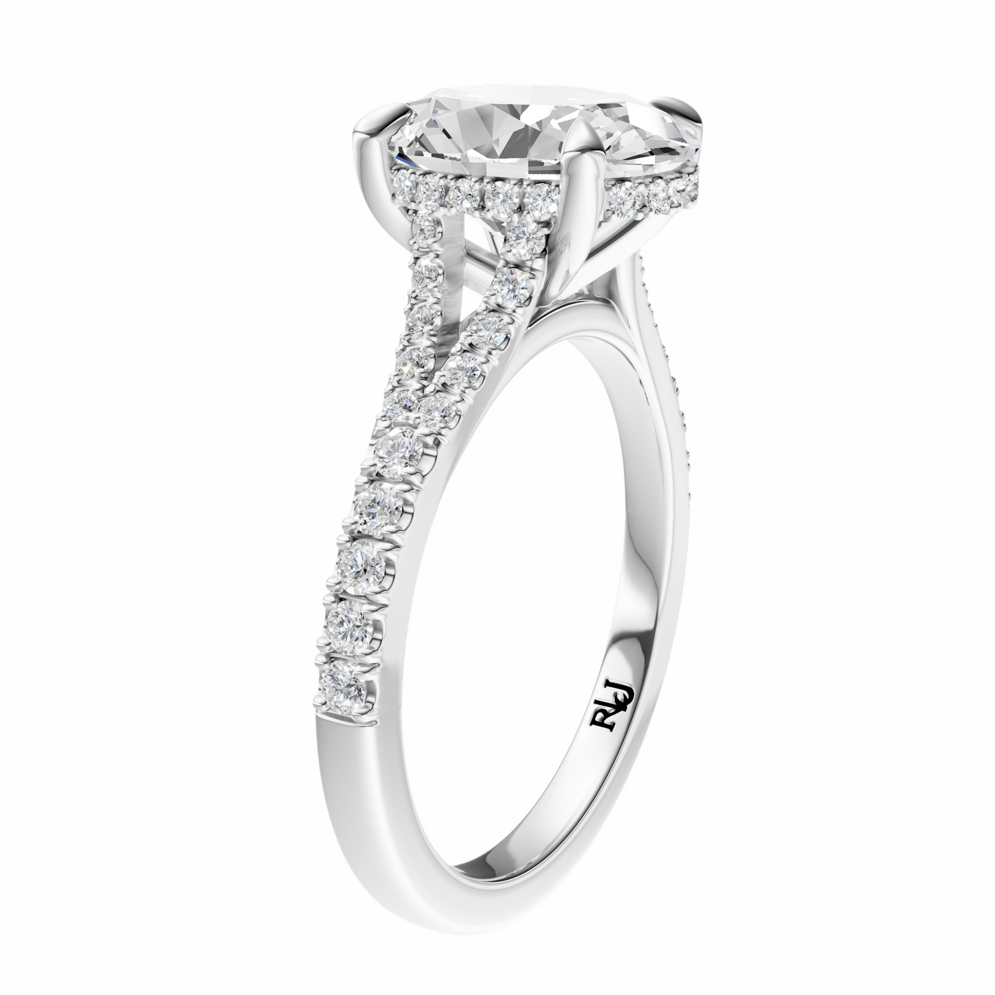Oval Traditional Split-Shank Cathedral Hidden Halo Setting