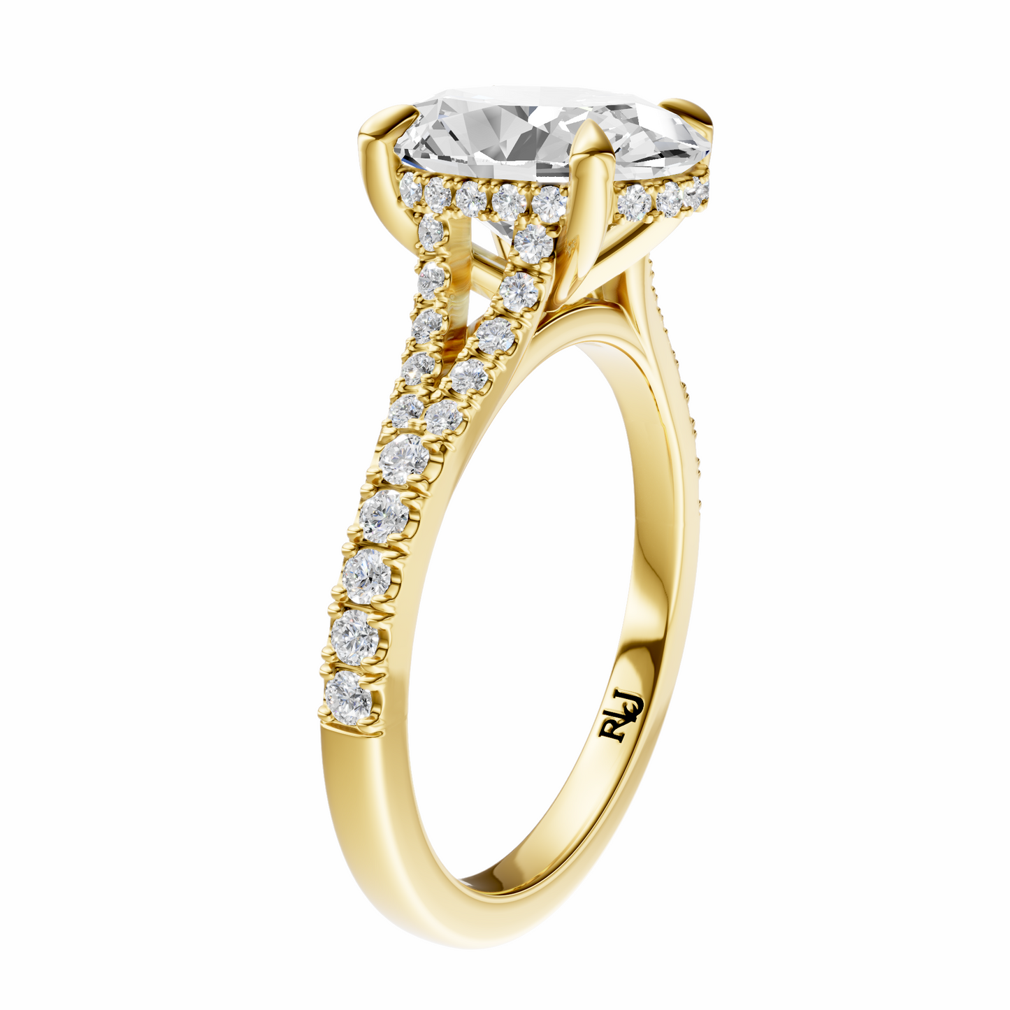 Oval Traditional Split-Shank Cathedral Hidden Halo Setting
