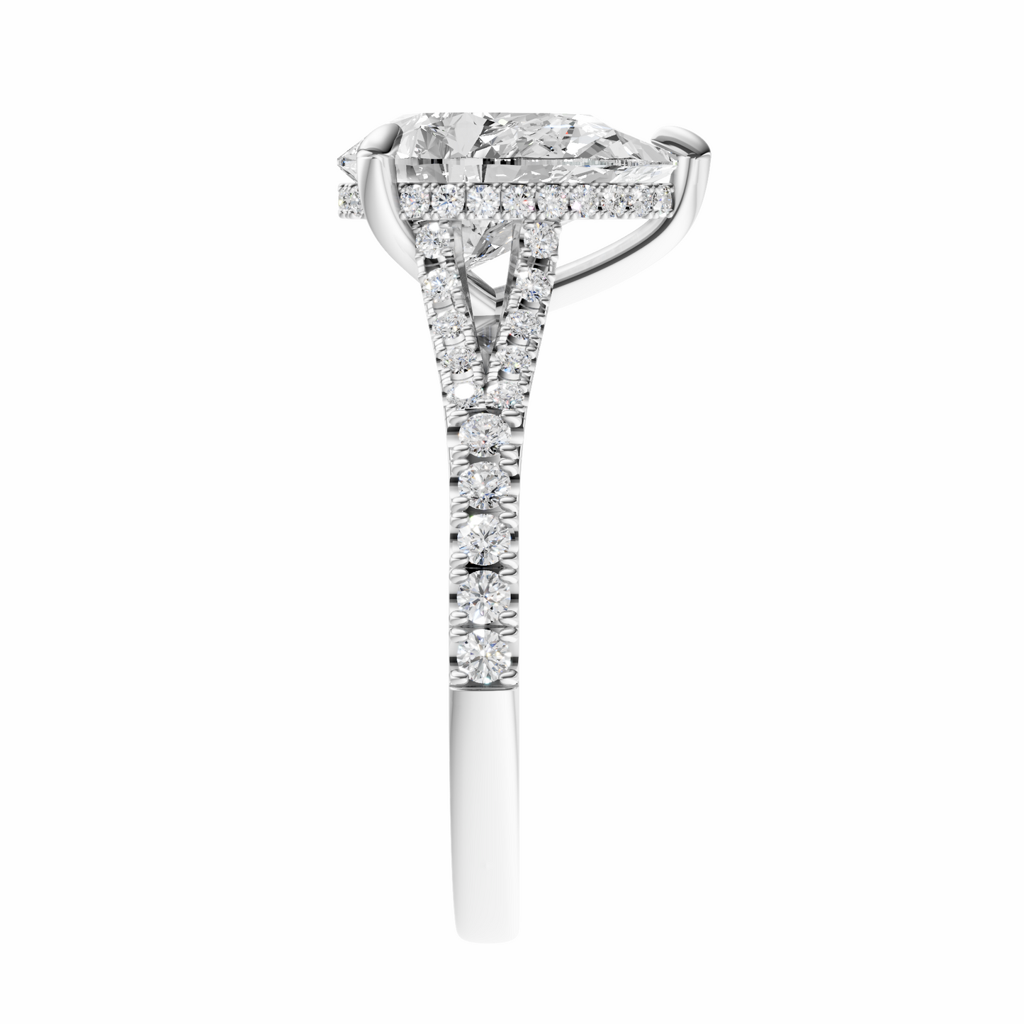 Pear Traditional Split-Shank Cathedral Hidden Halo Setting