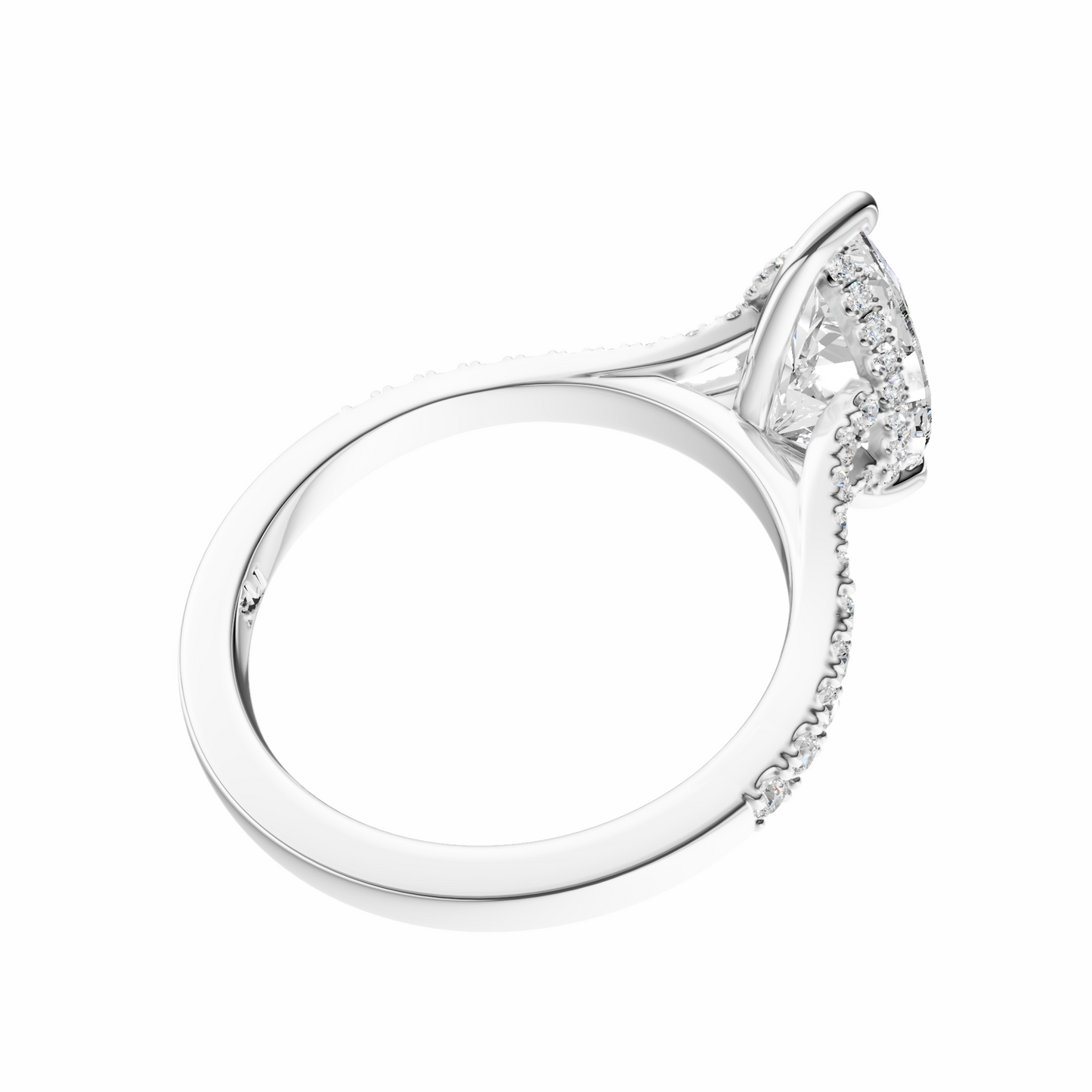 Pear Traditional Split-Shank Cathedral Hidden Halo Setting