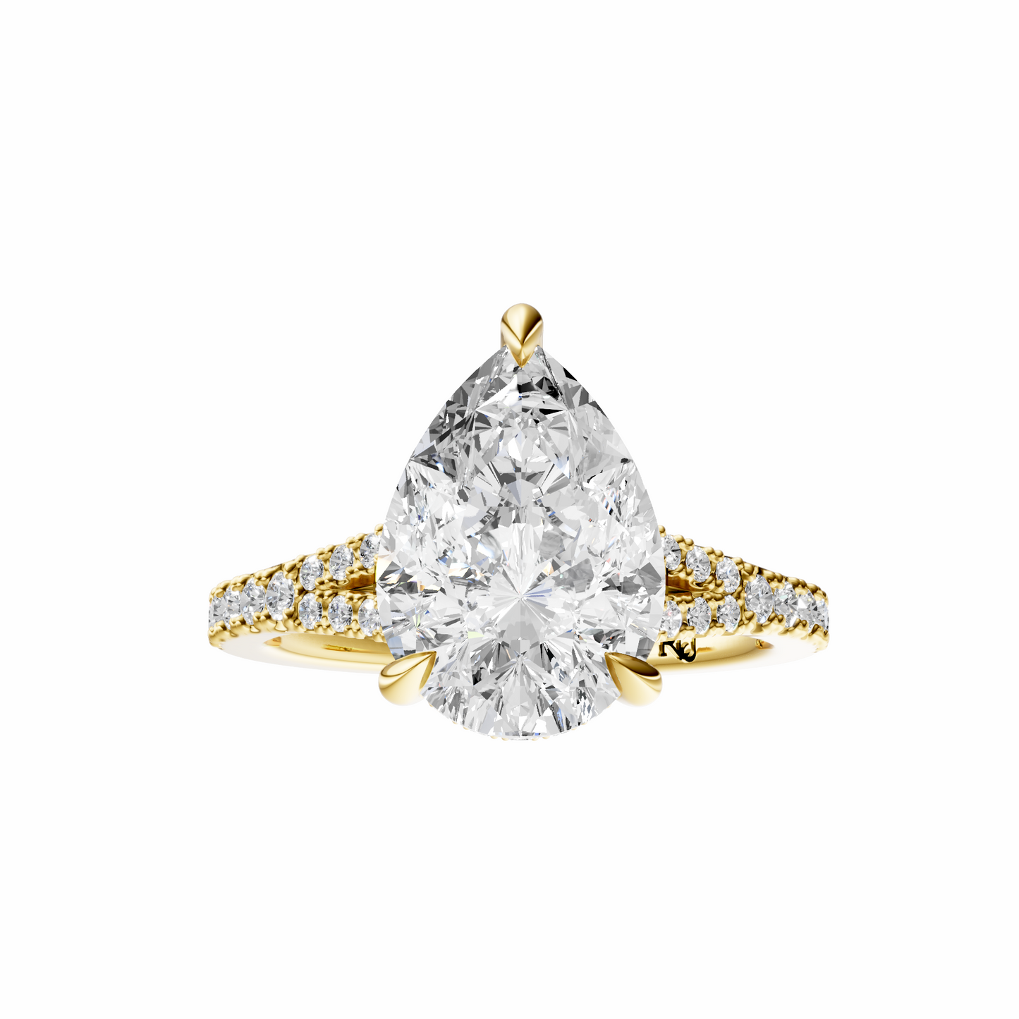 Pear Traditional Split-Shank Cathedral Hidden Halo Setting