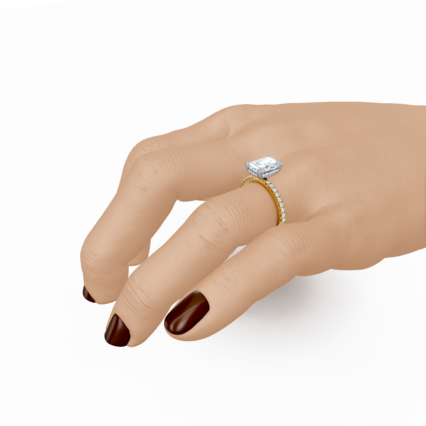 Emerald Mixed Metal Traditional Elegance Hidden Halo Setting