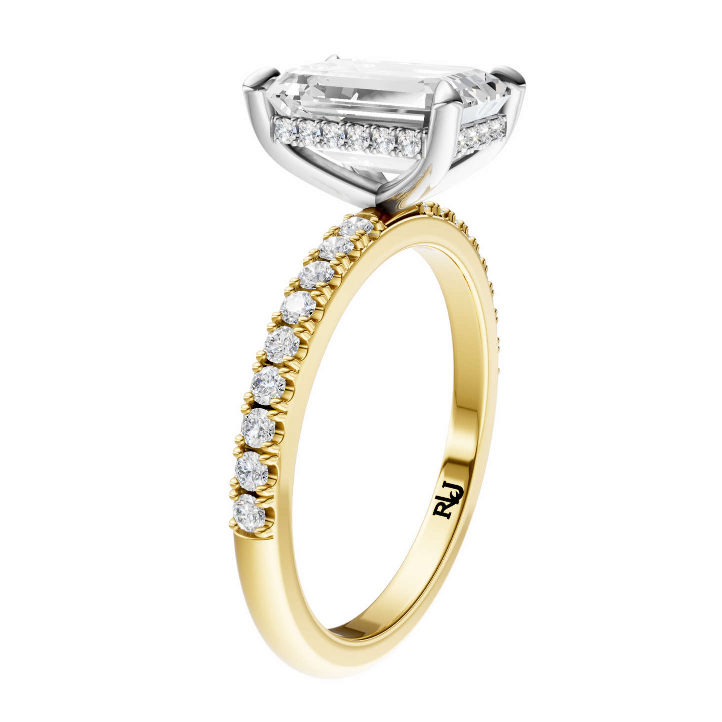 Emerald Mixed Metal Traditional Elegance Hidden Halo Setting