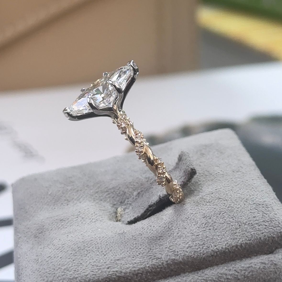 3.02 Carat Marquise Lab Diamond Two-Tone Accented Twisted Ring