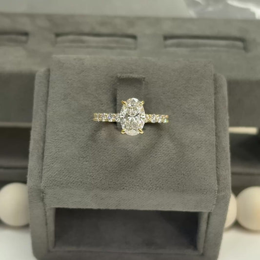 2.01 Carat Oval Lab Diamond Traditional 2.7mm Hidden Halo Ring