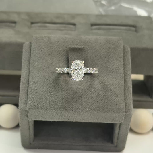 2.01 Carat Oval Lab Diamond Traditional 2.7mm Hidden Halo Ring