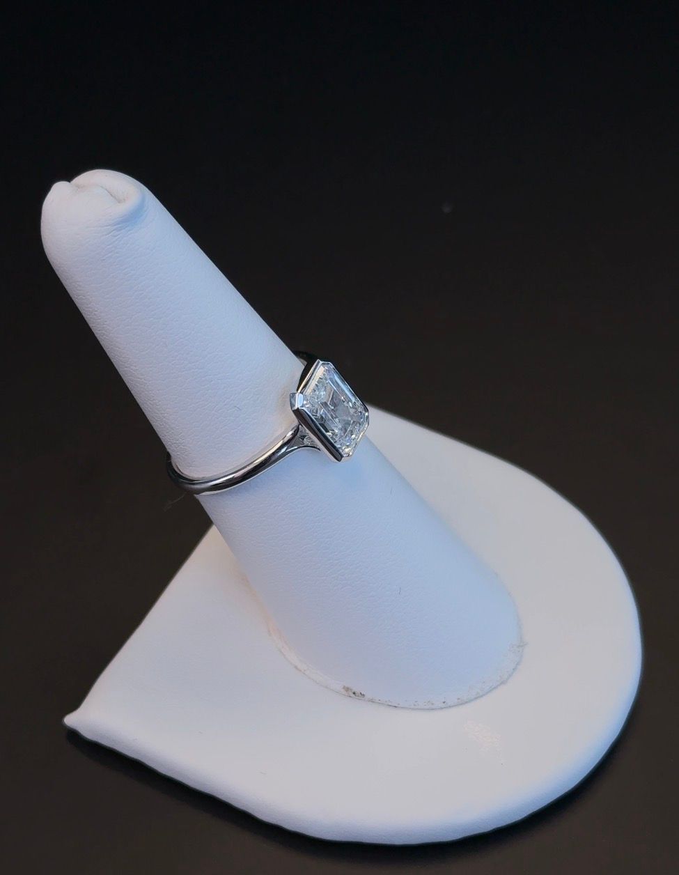2.05 Carat Emerald Cut Lab Diamond Ring E VS1 Bezel 14kt White Gold RGF-473-1
