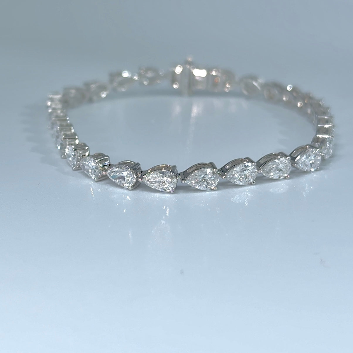 14kt White Gold Pear Lab Diamond Tennis Bracelet 7.08ctw