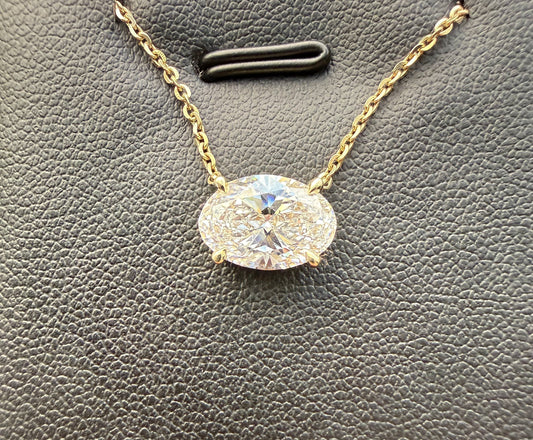 2.02 Carat Oval Lab Diamond Solitaire Necklace 14kt Yellow Gold 16-18Inch