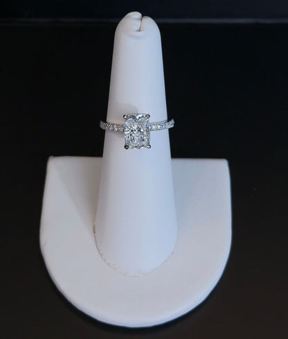 2.06 carat Elongated Cushion Lab Diamond E VS1 14kt White Gold Ring