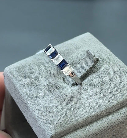 2.22ctw 14Kt White Gold Lab Diamond-Lab Sapphire Emerald Half-Eternity Band (SKU: RG00183WBS)