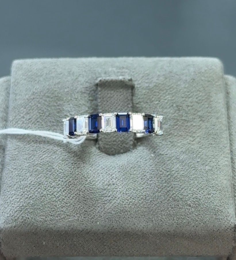 2.22ctw 14Kt White Gold Lab Diamond-Lab Sapphire Emerald Half-Eternity Band (SKU: RG00183WBS)