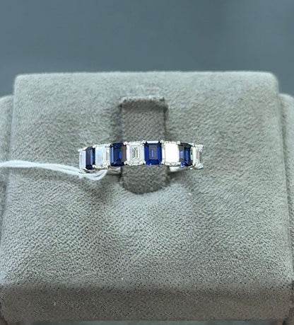 2.22ctw 14Kt White Gold Lab Diamond-Lab Sapphire Emerald Half-Eternity Band (SKU: RG00183WBS)