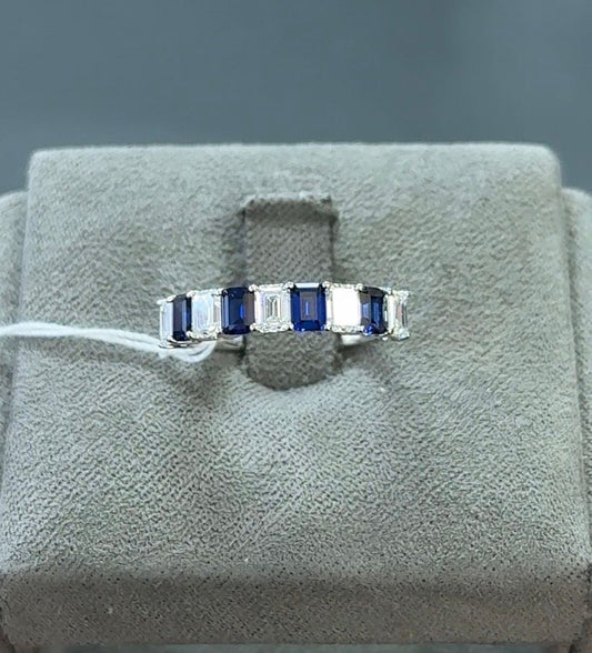 2.22ctw 14Kt White Gold Lab Diamond-Lab Sapphire Emerald Half-Eternity Band (SKU: RG00183WBS)