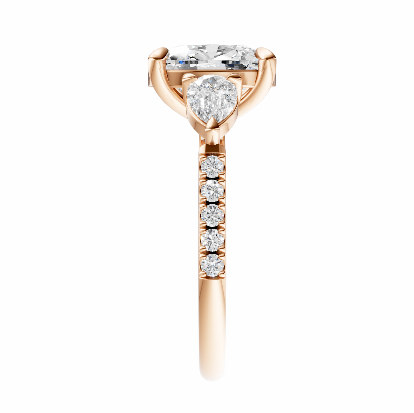 Cushion Accented Three Stone Pear Setting