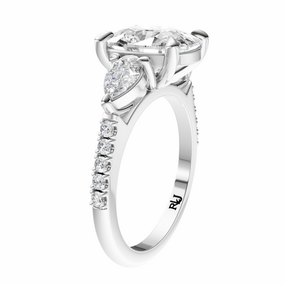 Cushion Accented Three Stone Pear Setting