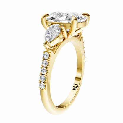 Cushion Accented Three Stone Pear Setting