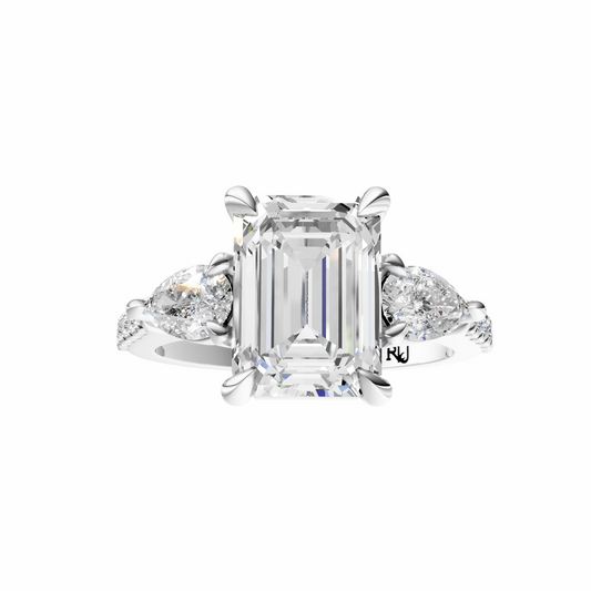 Emerald Accented Three Stone Pear Setting