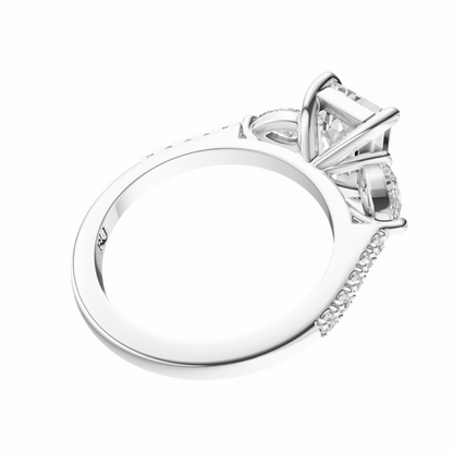Emerald Accented Three Stone Pear Setting