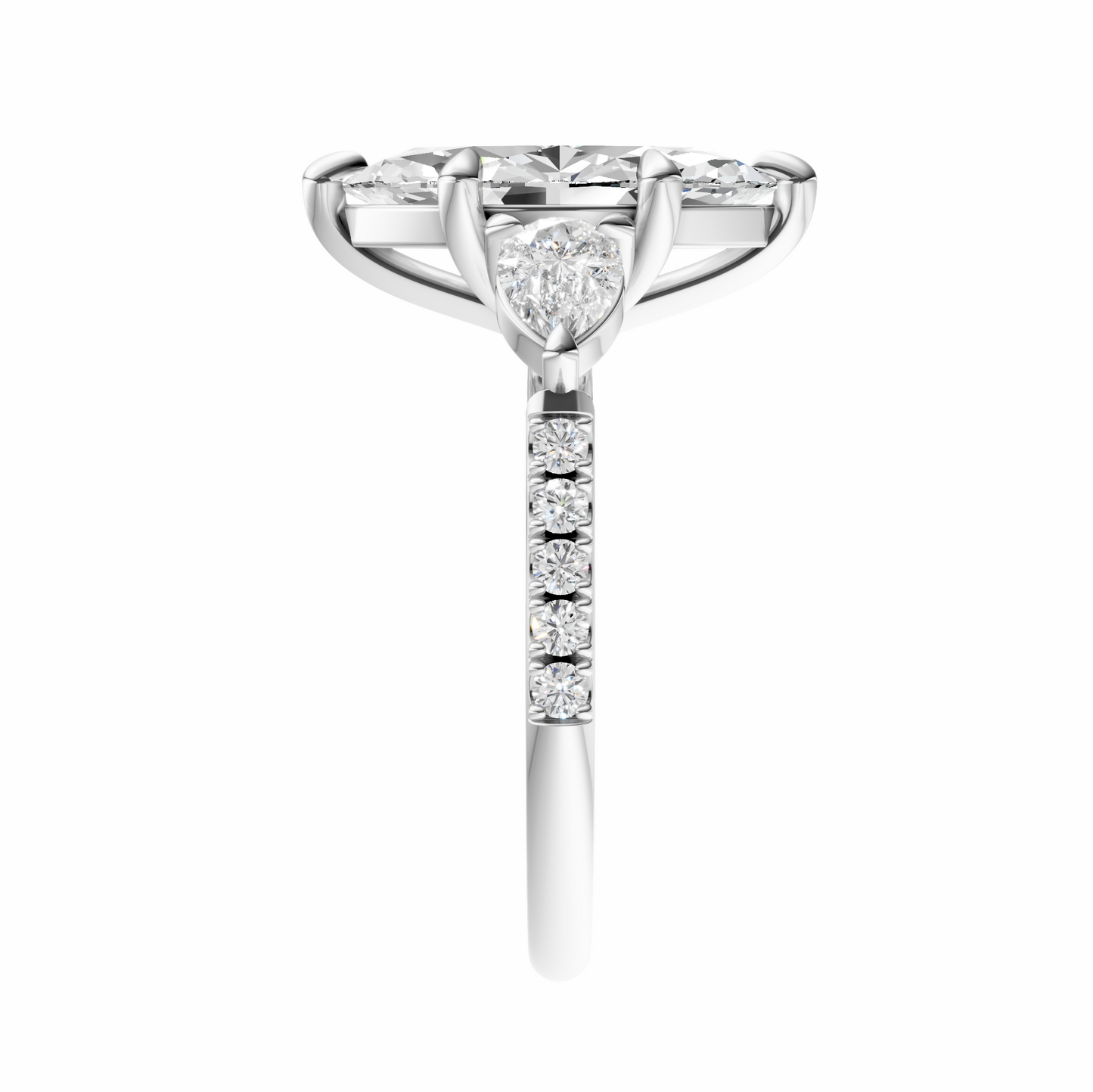 Marquise Accented Three Stone Pear Setting