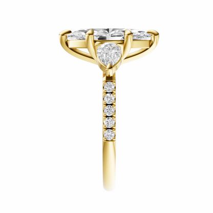 Marquise Accented Three Stone Pear Setting