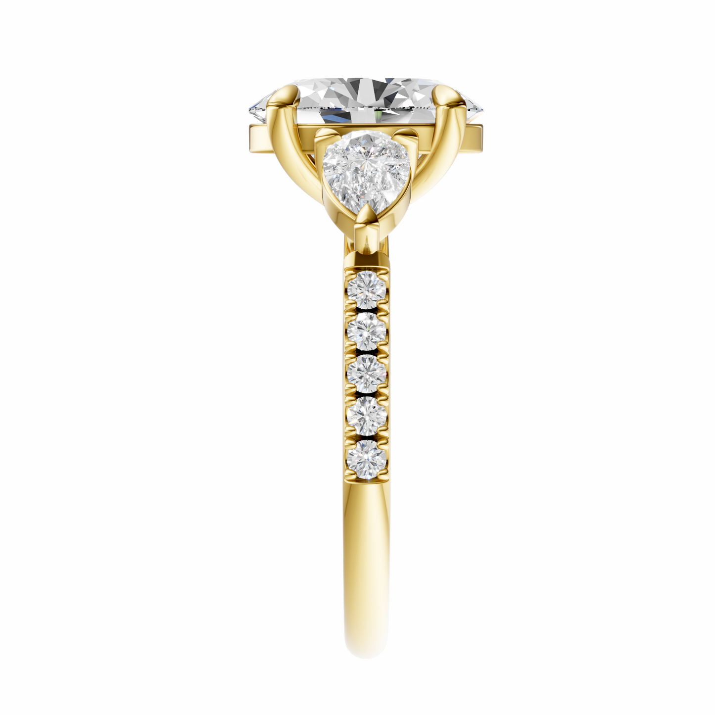 Oval Accented Three Stone Pear Setting