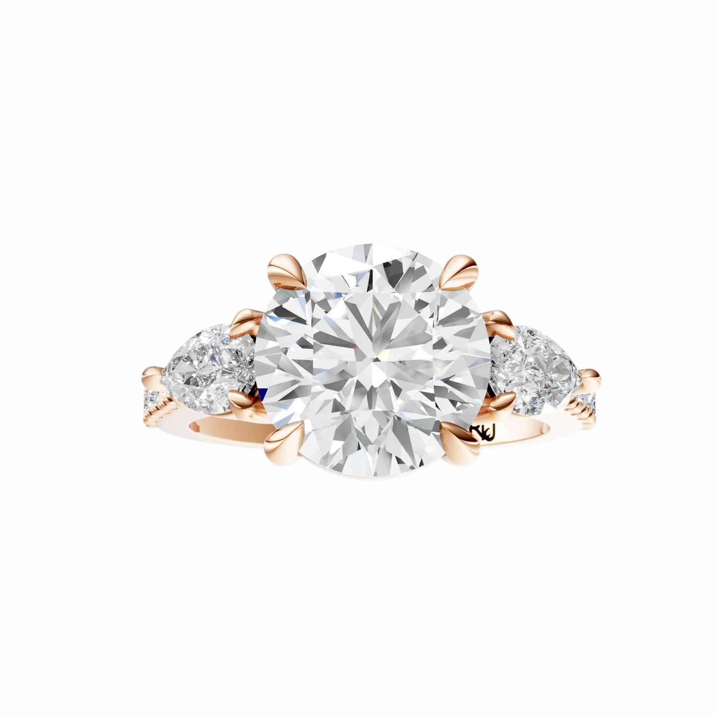 Round Accented Three Stone Pear Setting
