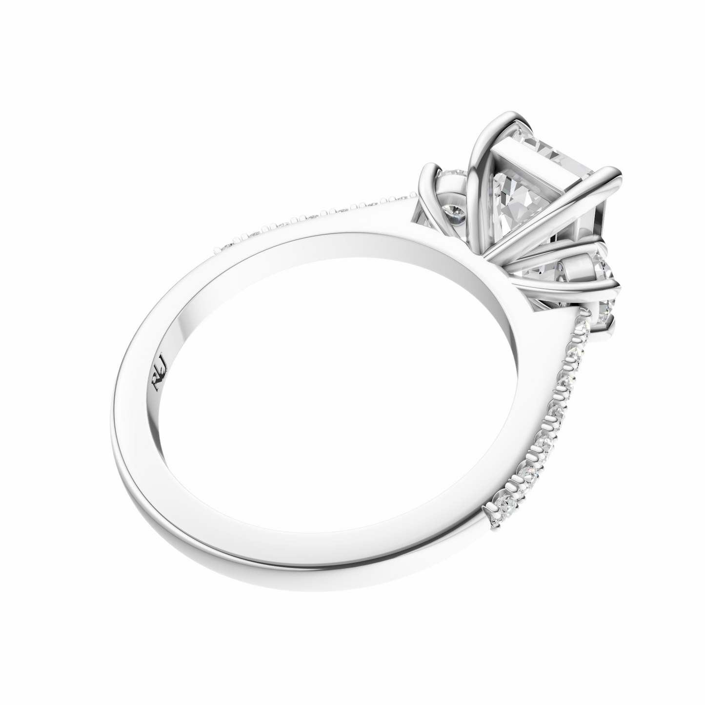Emerald Accented Three Stone Round Setting