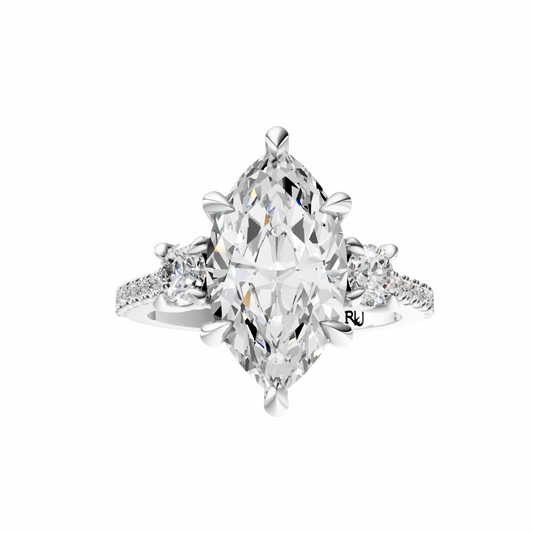 Marquise Accented Three Stone Round Setting