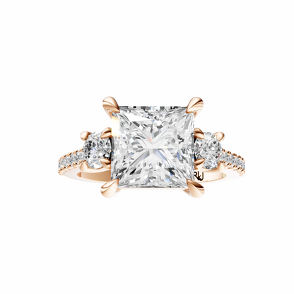 Princess Accented Three Stone Round Setting