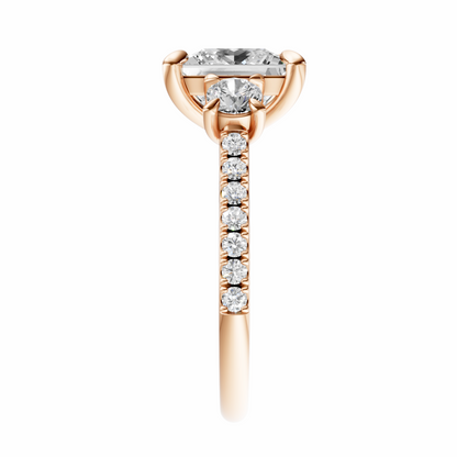 Princess Accented Three Stone Round Setting