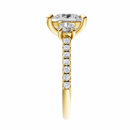 Princess Accented Three Stone Round Setting