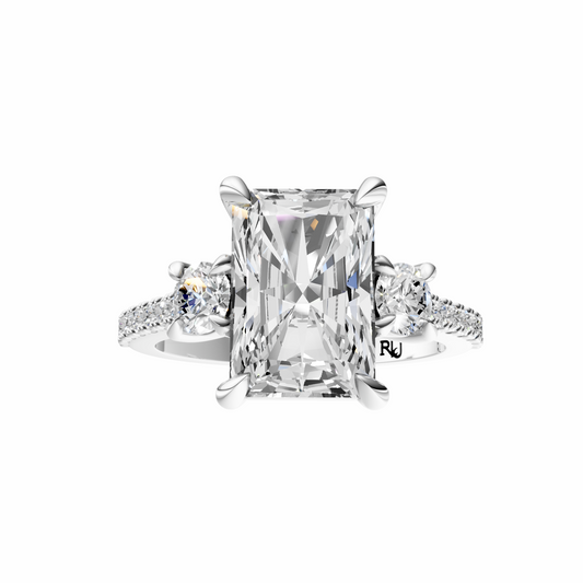 Radiant Accented Three Stone Round Setting