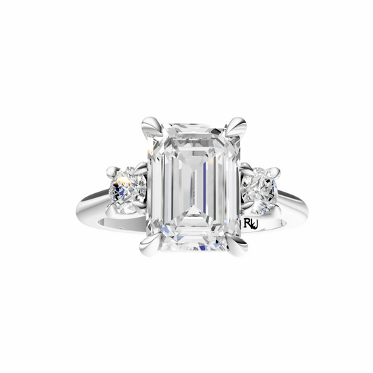 Emerald Three Stone Round Solitaire Setting