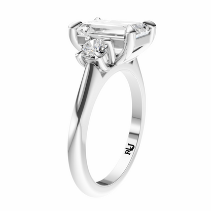 Emerald Three Stone Round Solitaire Setting