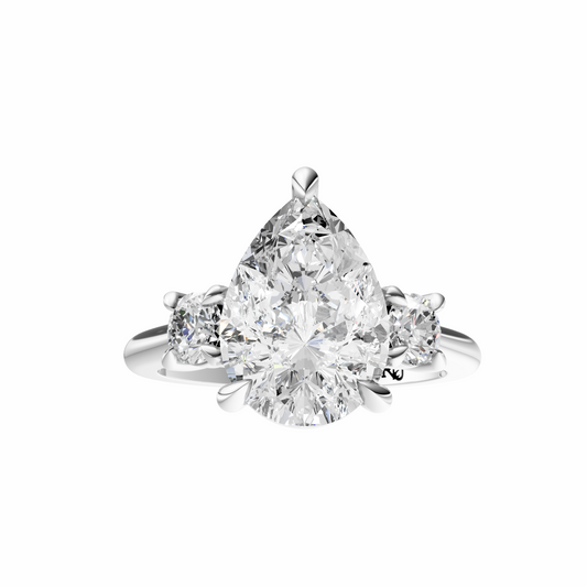 Pear Three Stone Round Solitaire Setting