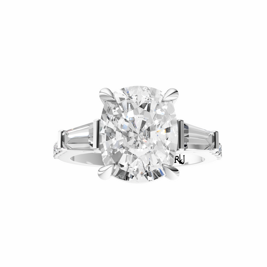 Cushion Accented Three Stone Tappered Baguettes Setting