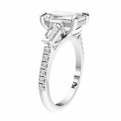 Emerald Accented Three Stone Tappered Baguettes Setting